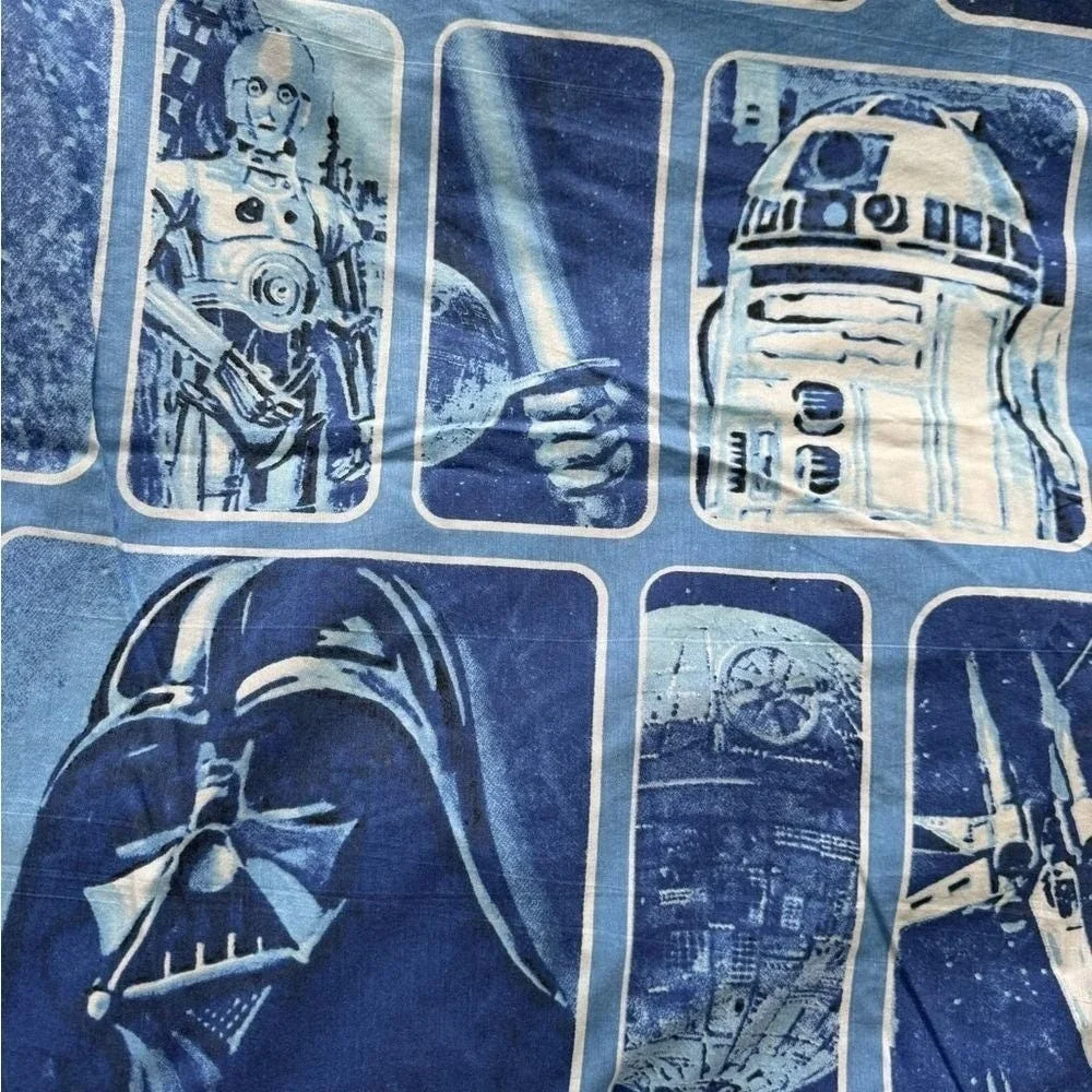 VTG Star Wars Sheet Flat Twin Blue White Yoda Leia Luke Darth Vader Chewie